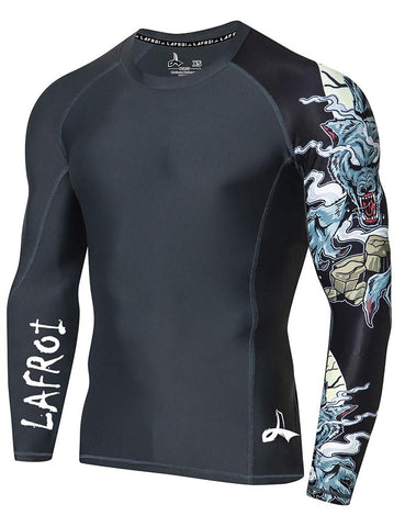 LAFROI Men's Long Sleeve UPF 50+ Baselayer Skins Performance Fit Compression Rash Guard-CLYYB Asym Werewolf Size SM