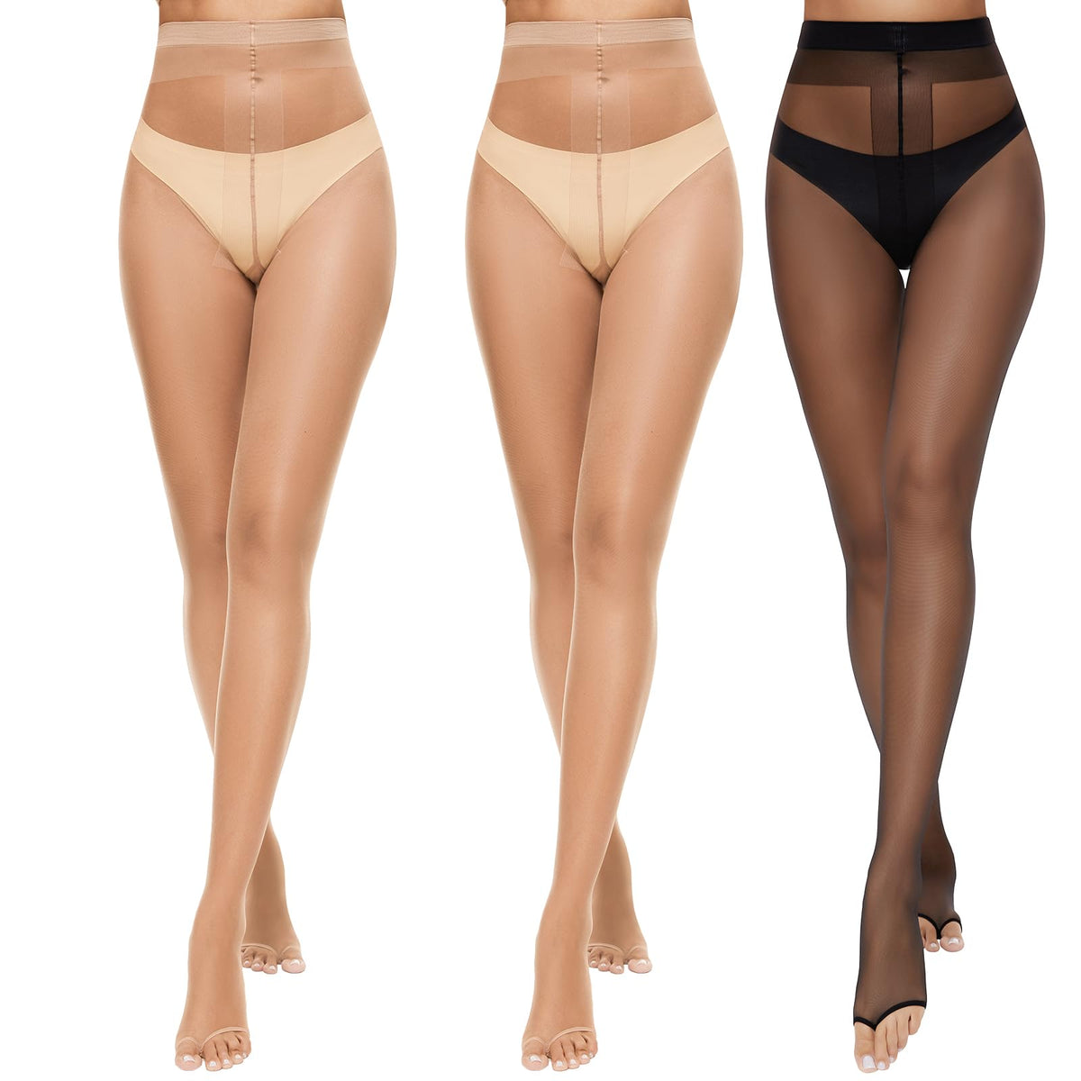 Yilanmy Toeless Sheer Tights 10D Open Toe Pantyhose for Women High Waist Tights Without Toes 3 Pairs