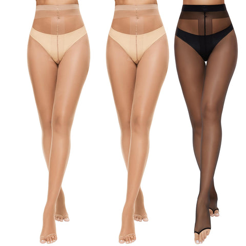 Yilanmy Toeless Sheer Tights 10D Open Toe Pantyhose for Women High Waist Tights Without Toes 3 Pairs