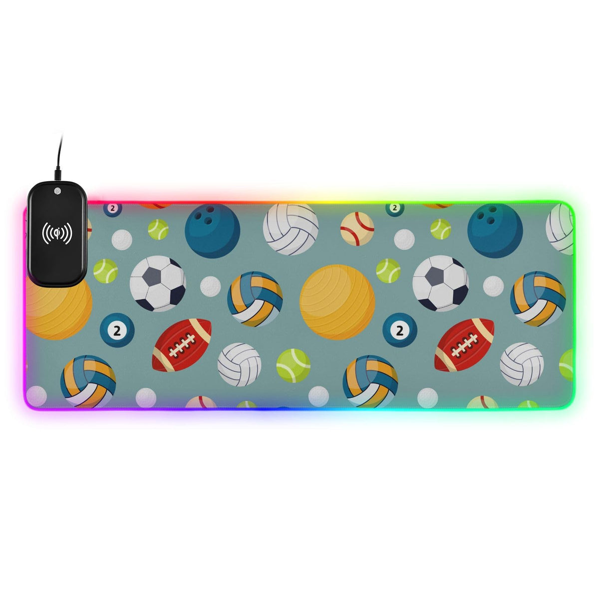 Basketball Football Volleyball Rugby Wireless Charging Mouse Pad for Mobile Phone Extra Large Gaming Mousepad with 13 Lighting Modes Keyboard Mat for Gaming MacBook PC Laptop Desk Home Office