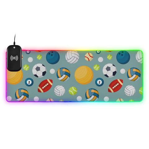 Basketball Football Volleyball Rugby Wireless Charging Mouse Pad for Mobile Phone Extra Large Gaming Mousepad with 13 Lighting Modes Keyboard Mat for Gaming MacBook PC Laptop Desk Home Office