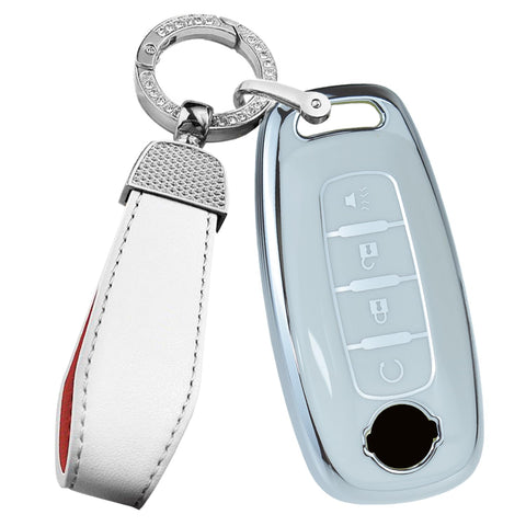 ontto 4-Button Key Fob Glove with Keychain Compatible with Nissan 2023 X-Trial Kicks Rouge Pathfinder Car Key Glove Intelligent Smart Remote Key Holder White