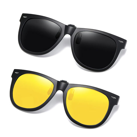 Hifot 2 Pairs Clip on Sunglasses, Polarized Clip on Sunglasses Over Prescription Glasses Unisex UV Protection Sunglasses Clips Flip up Myopic Glasses for Women Men Eyeglasses