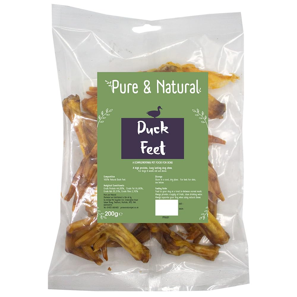 Pure & Natural Dried Duck Feet for Dogs - High Protein, Healthy, Hypoallergenic Dog Treats & Natural Dog Chews - 200g Bag