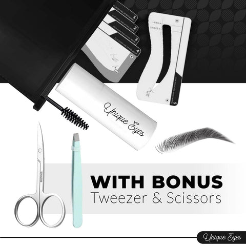 Eyebrow Stamp Stencil Kit - Effortlessly Achieve Perfect Brows with Our Eyebrow Stamp Stencil Kit - Includes Free Tweezers and Scissors for Expert Shaping and Grooming! Long Lasting & Waterproof