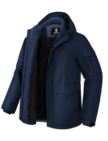 Pioneer Camp Men's Winter Coat Waterproof Fleece Lined Warm Winter Jacket with 9 Pockets Insulated Windproof Hooded Parka, C-navy Blue, S