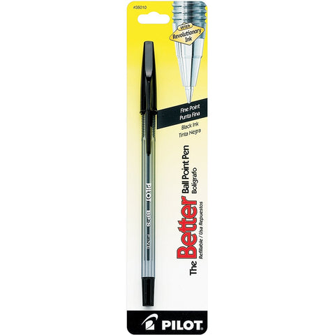 PILOT The Better Ball Point Pen Refillable Ballpoint Stick Pens, Fine Point, Black Ink, Single Pen (35010)