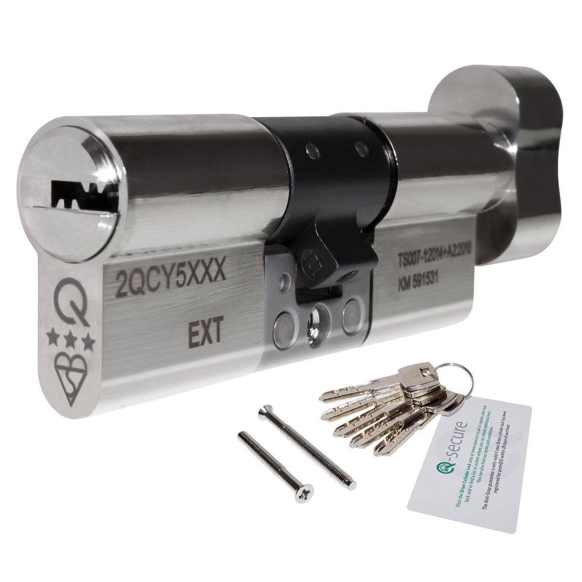 Nickel, 35/45 (80mm) greenteQ Orion TS007 3-Star Anti-Snap Thumbturn Euro Cylinder Twist Lock Door Barrel