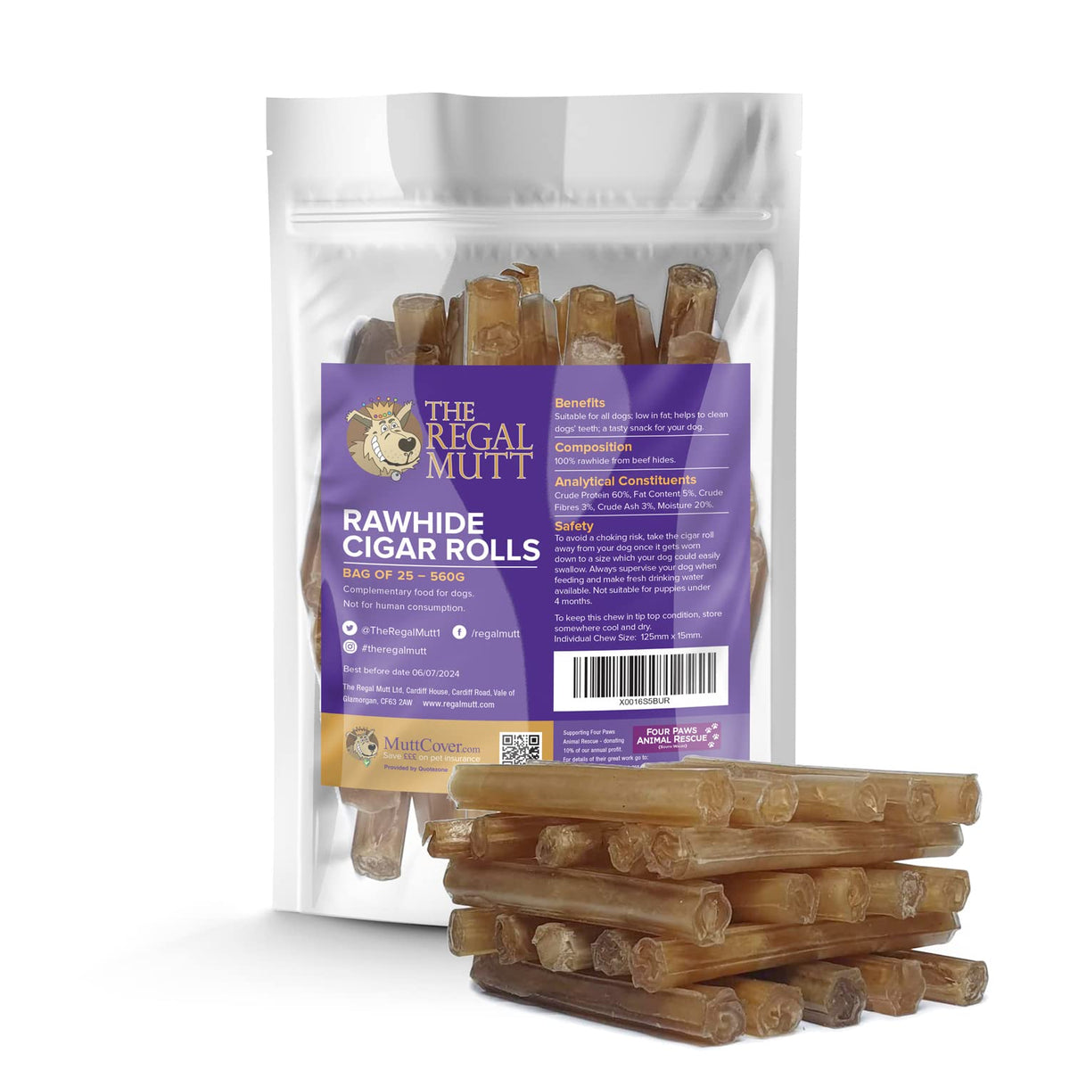 The Regal Mutt - Rawhide Chews (Rawhide Cigar Rolls - Pack of 25)