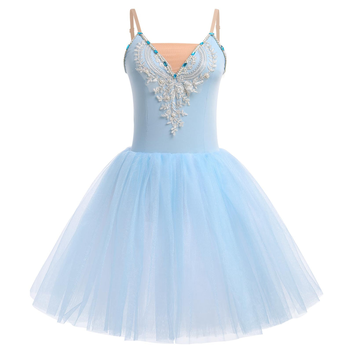 Ballet Leotard for Women Swan Lake Costume Floral Print Professional Ballerina Tulle Tutu Dance Dress Adult Ballet Camisole Leotard Dance Maxi Skirt Dance Competition Dresses Sky Blue M