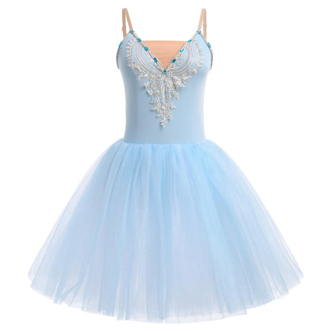 Ballet Leotard for Women Swan Lake Costume Floral Print Professional Ballerina Tulle Tutu Dance Dress Adult Ballet Camisole Leotard Dance Maxi Skirt Dance Competition Dresses Sky Blue M