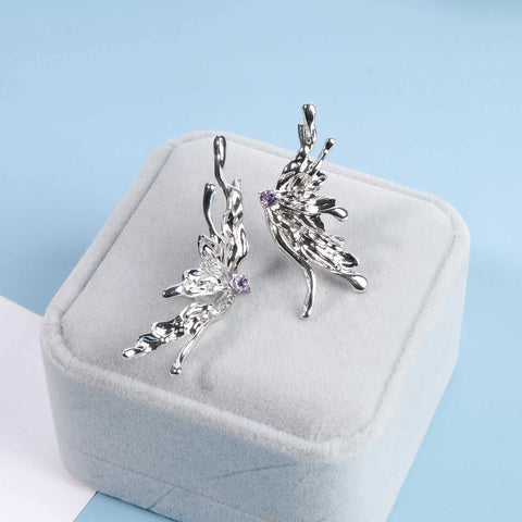 Yheakne Punk Butterfly Wing Earrings Rhinestone Wing Studs Earrings Silver Half Wing Earrings Cool Mismatch Animal Earrings Jewelry for Women and Girls