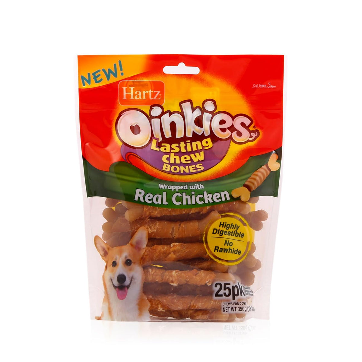 Hartz Oinkies Chickentastic Chew Bones Dog Treats with Real Chicken Breast, Long-Lasting Yet Highly Digestible, 25 Count