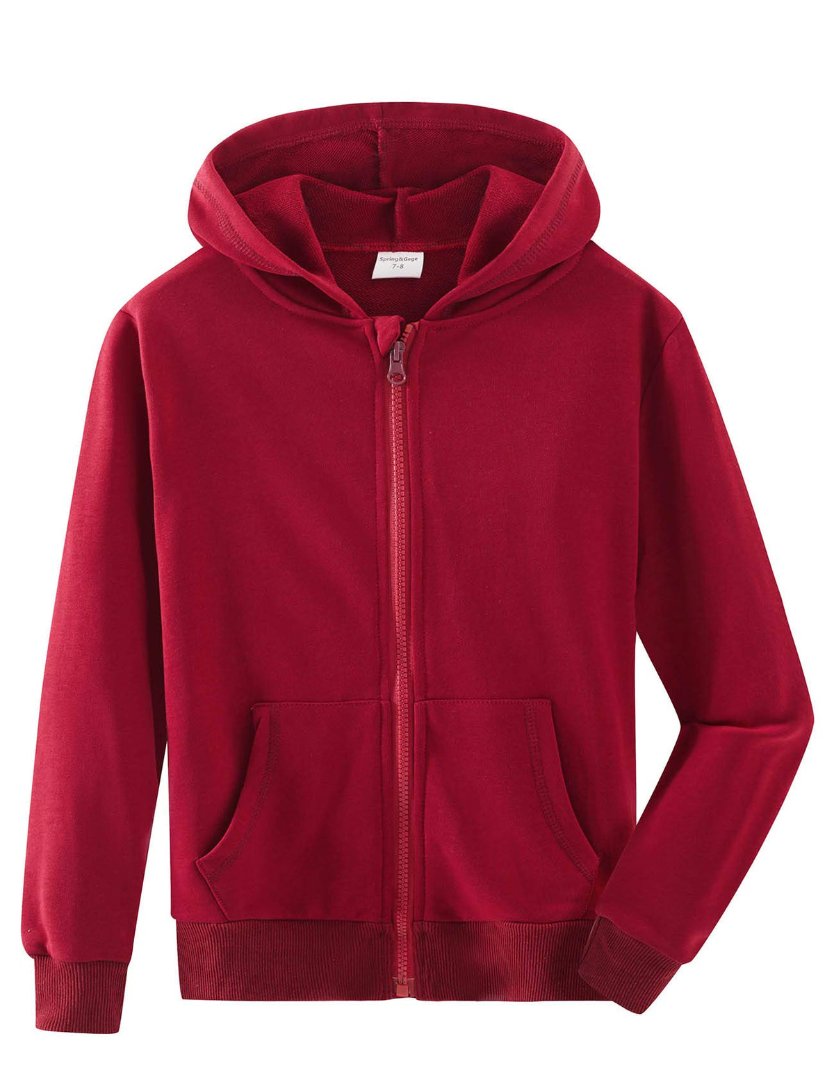 Spring&Gege Youth Solid Full Zipper Hoodies Soft Kids Hooded Sweatshirt for Boys and Girls Size 9-10 Years Maroon