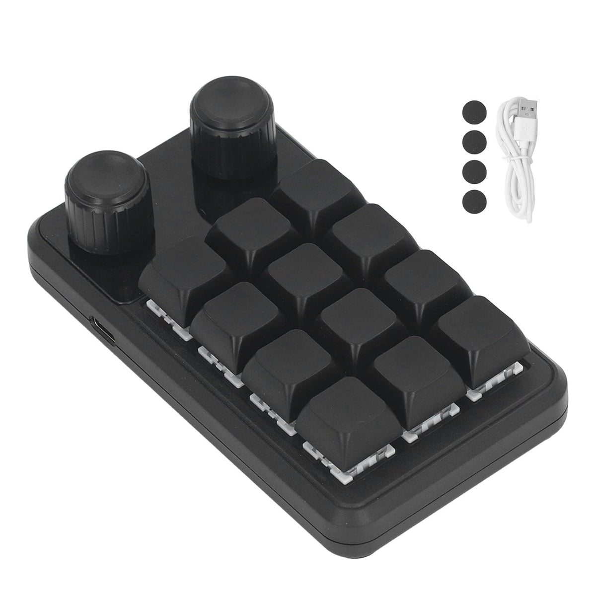 Walfront 12 Keys 2 Knobs Mechanical Gaming Keyboard One Handed Keypad Programmable RGB LED Gaming with Type C Data Cable for Multiple Customization with Wide Ap