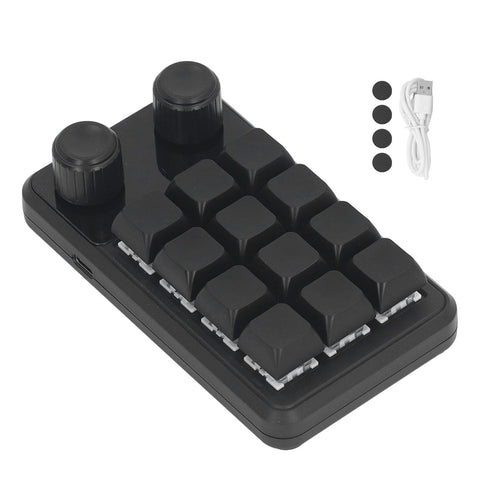 Walfront 12 Keys 2 Knobs Mechanical Gaming Keyboard One Handed Keypad Programmable RGB LED Gaming with Type C Data Cable for Multiple Customization with Wide Ap