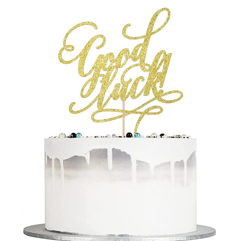 Good Luck Cake Topper - Graduation, Retirement, Going Away, Relocation, Office Work, Farewell Party Decorations (Golden)