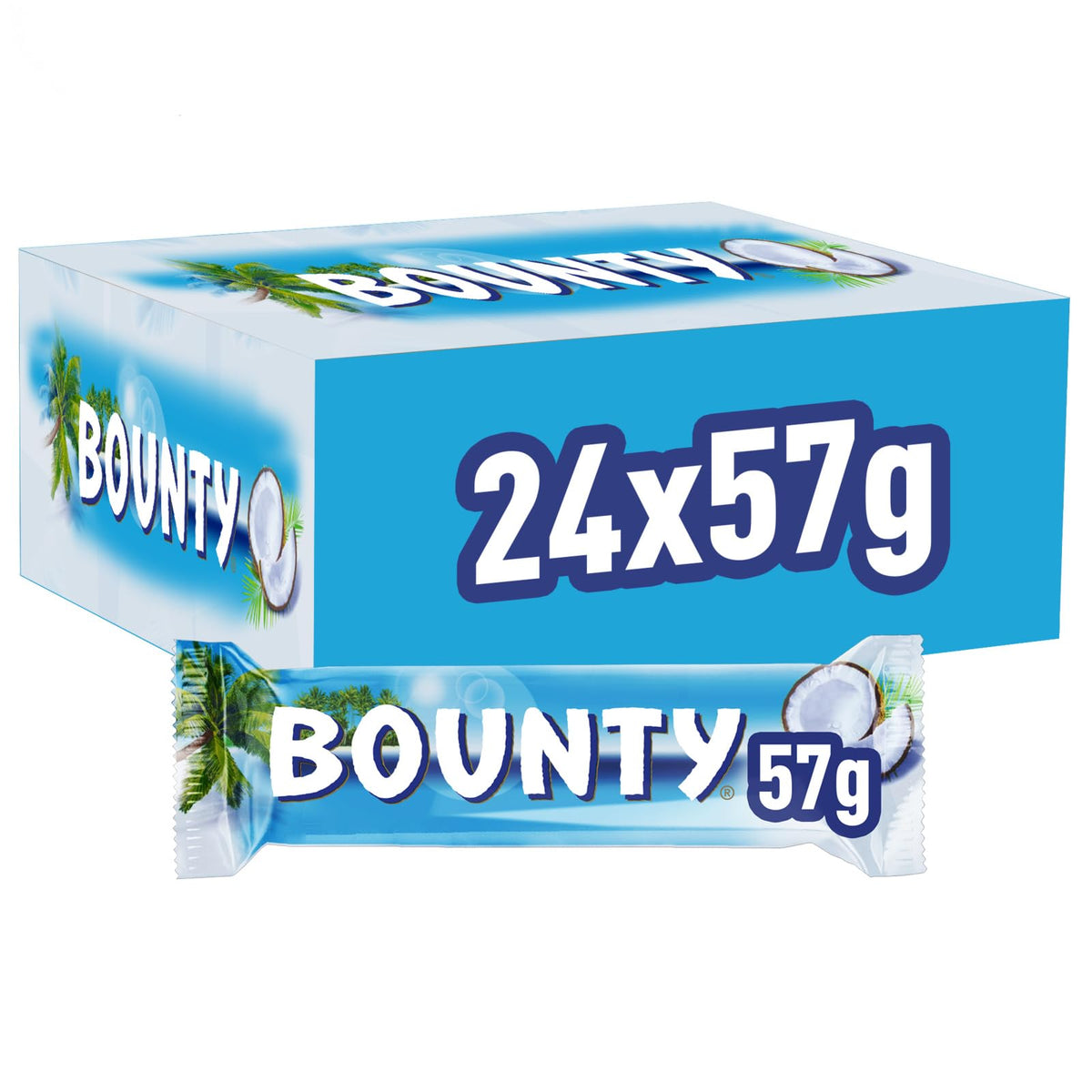 Bounty Coconut & Milk Chocolate Box, Bulk Chocolate Bars, Duo, 24 x 57g