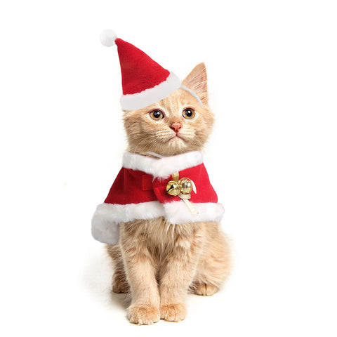 LESYPET Cat Santa Hat, Cat Christmas Hat with Cloak Small Dog Christmas Costume for Christmas, New Year