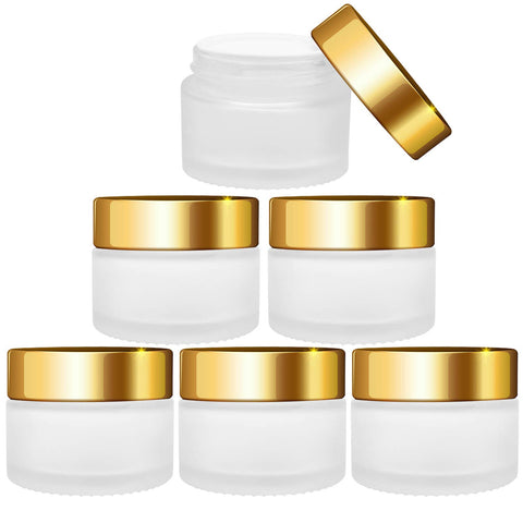 6 Pack Glass Cream Jars, 30ml(1oz) Frosted Clear Glass Jar, Empty Refillable Cosmetic Container Bottles for Eye Face Cream Foundation Ointment Loose Powder Eyeshadow Lotion (metallic orange)
