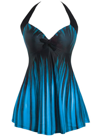 Sixyotie Women's Plus Size Swimsuit One Piece Swim Dress with Skirt Tummy Control Swimwear (Lakeblue, XL)