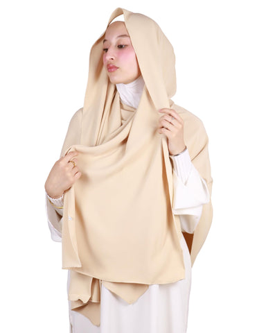Lamis Hijab Khimar with Tied Hijab Thick Crepe Muslim Women Veiled KH400, Light Beige, One size