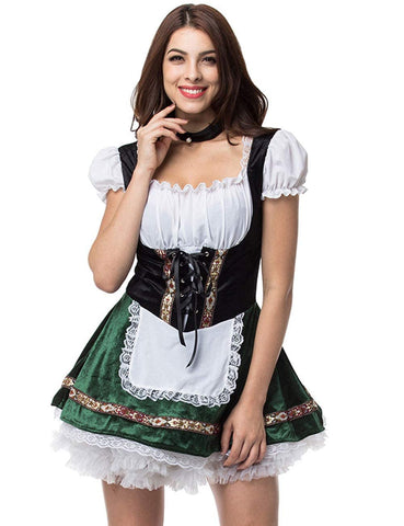 GRAJTCIN Oktoberfest Costumes Women German Bavarian Dirndl Dress Velvet Beer Maid Halloween Last Minutes Costume Adult (M, Green)