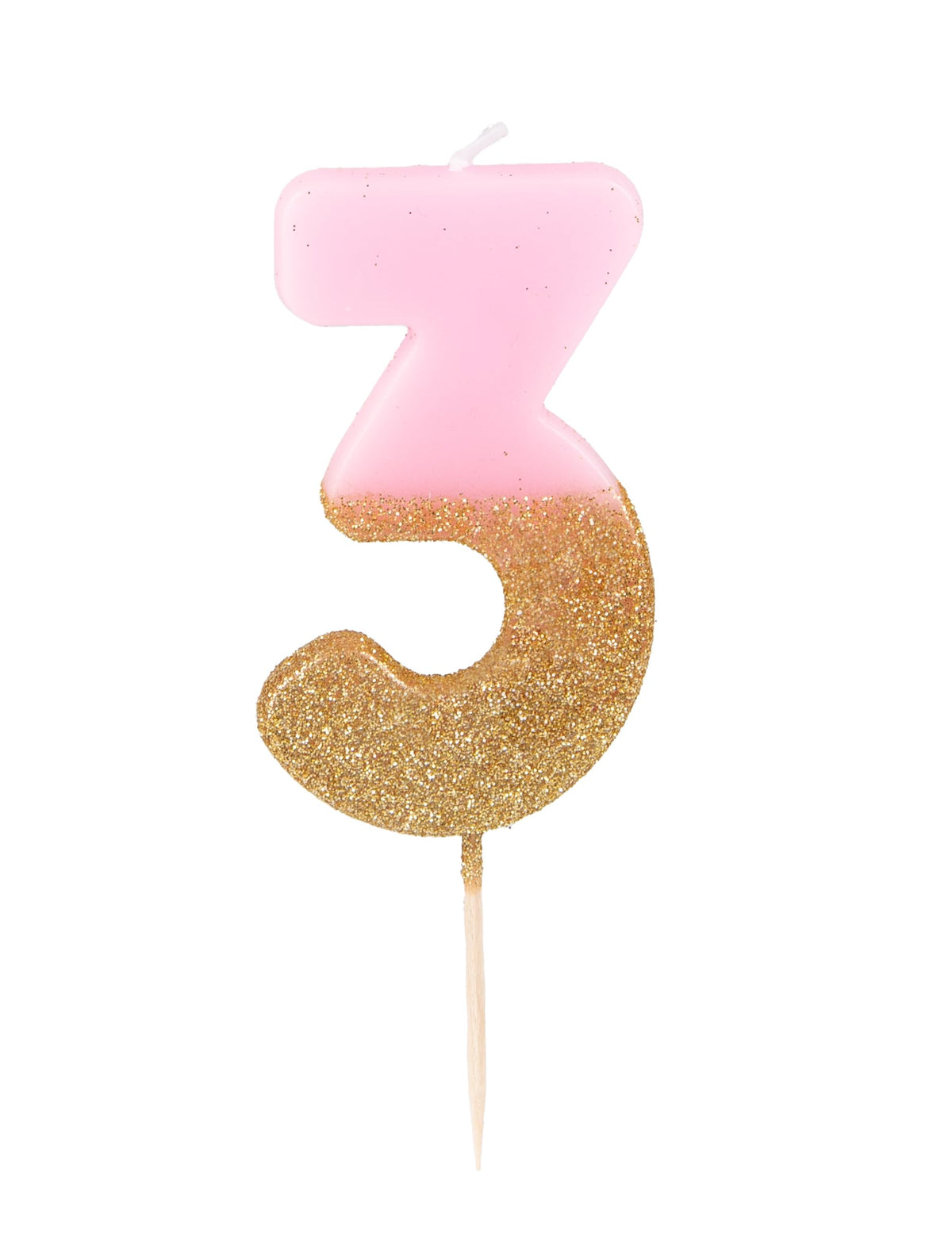 Talking Tables Bday Pink Number 3 Three Candle with Gold Glitter | Premium Quality Cake Topper Decoration | Pretty, Sparkly for Kids, Adults, 30th Birthday Party, Anniversary, Milestone Age, Wax
