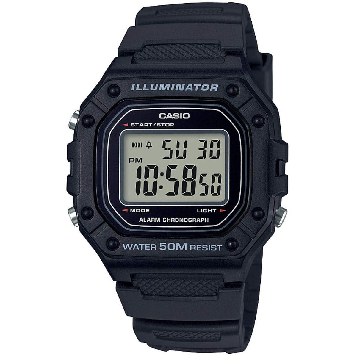 Casio Unisex 43.20mm Quartz Watch with LCD Digital dial and Black Plastic/Resin Strap Strap W-218H-1AVEF