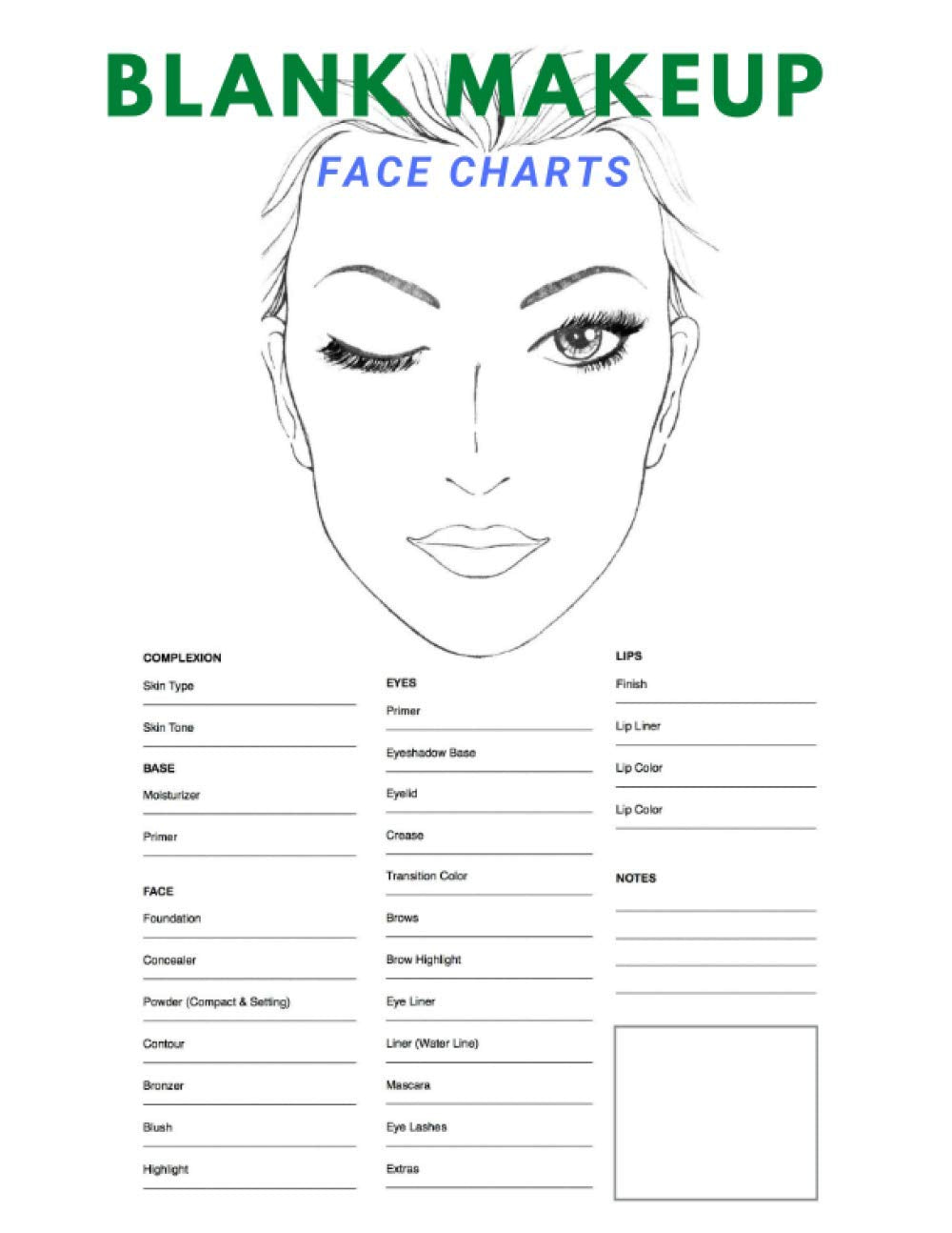 Blank Makeup Face Chart: Standard - 40 pages