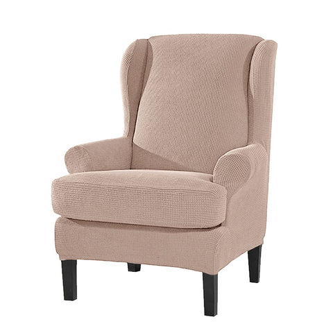 SHUOJIA Elastic Wing Chair Cover Stretch Jacquard Sofa Covers 2-Piece Spandex Fabric Wingback Slipcovers for Armchair Easy To Fit Furniture Protector (Camel)