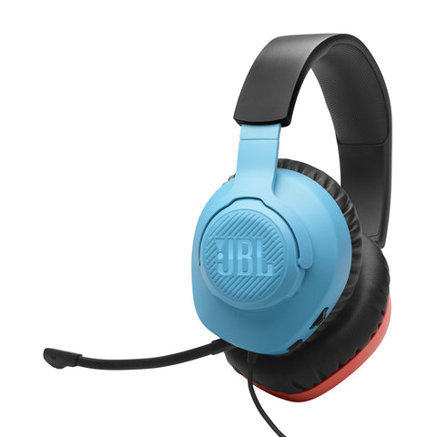 JBL Quantum 100N, Wired Over-Ear Gaming Headset with Detachable Mic, JBL QuantumSOUND Signature and Memory Foam, Compatible with Multiple Platforms and Windows Sonic Spatial Sound, Blue/Red