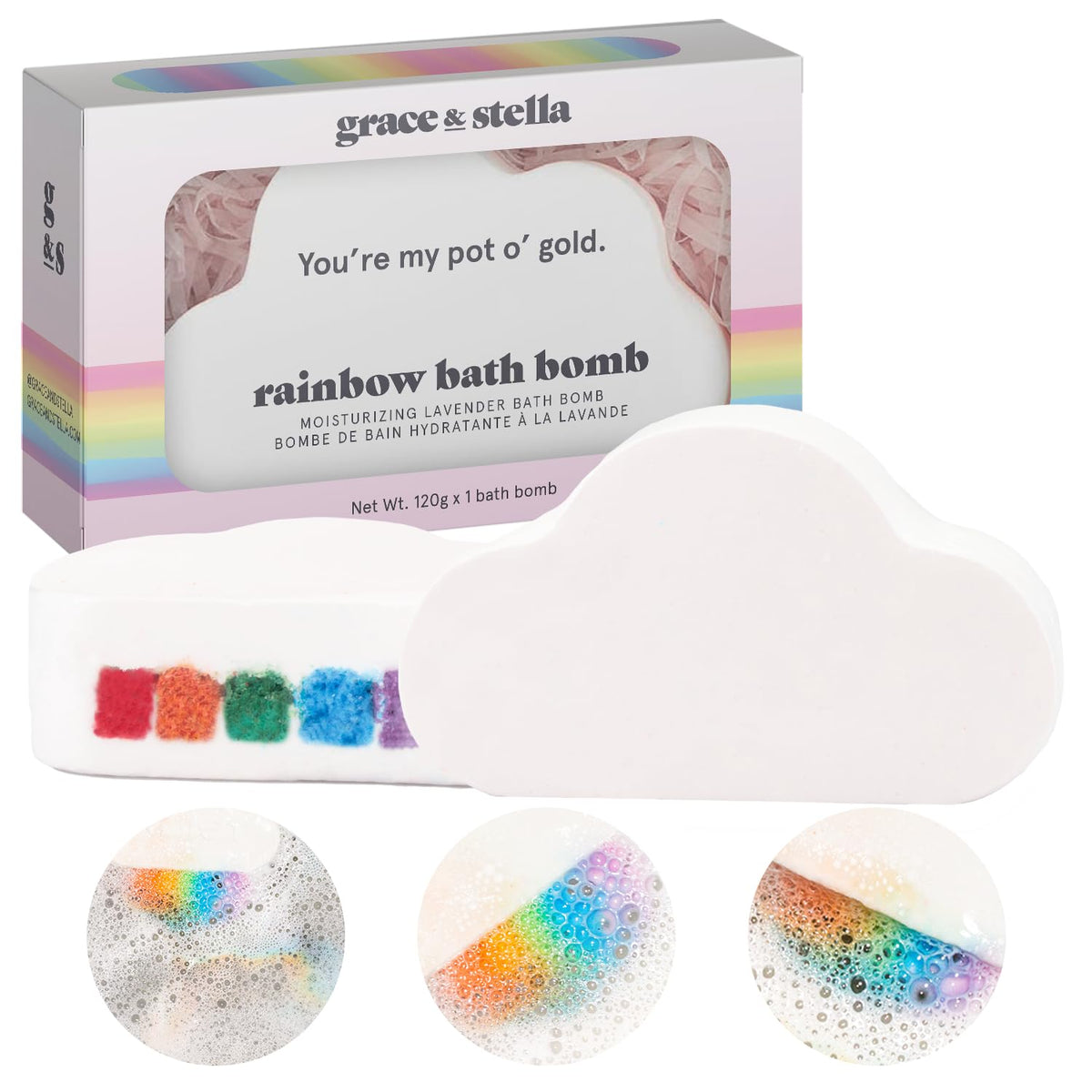 Grace & Stella Rainbow Bath Bombs for Kids (1-Pack) Kid Bath Bomb - Mini Bath Bomb for Kids Girls - Vegan Bath Bomb Set - Natural Bath Bombs - Lavender Scent Essential Oil Bath Bomb Kids