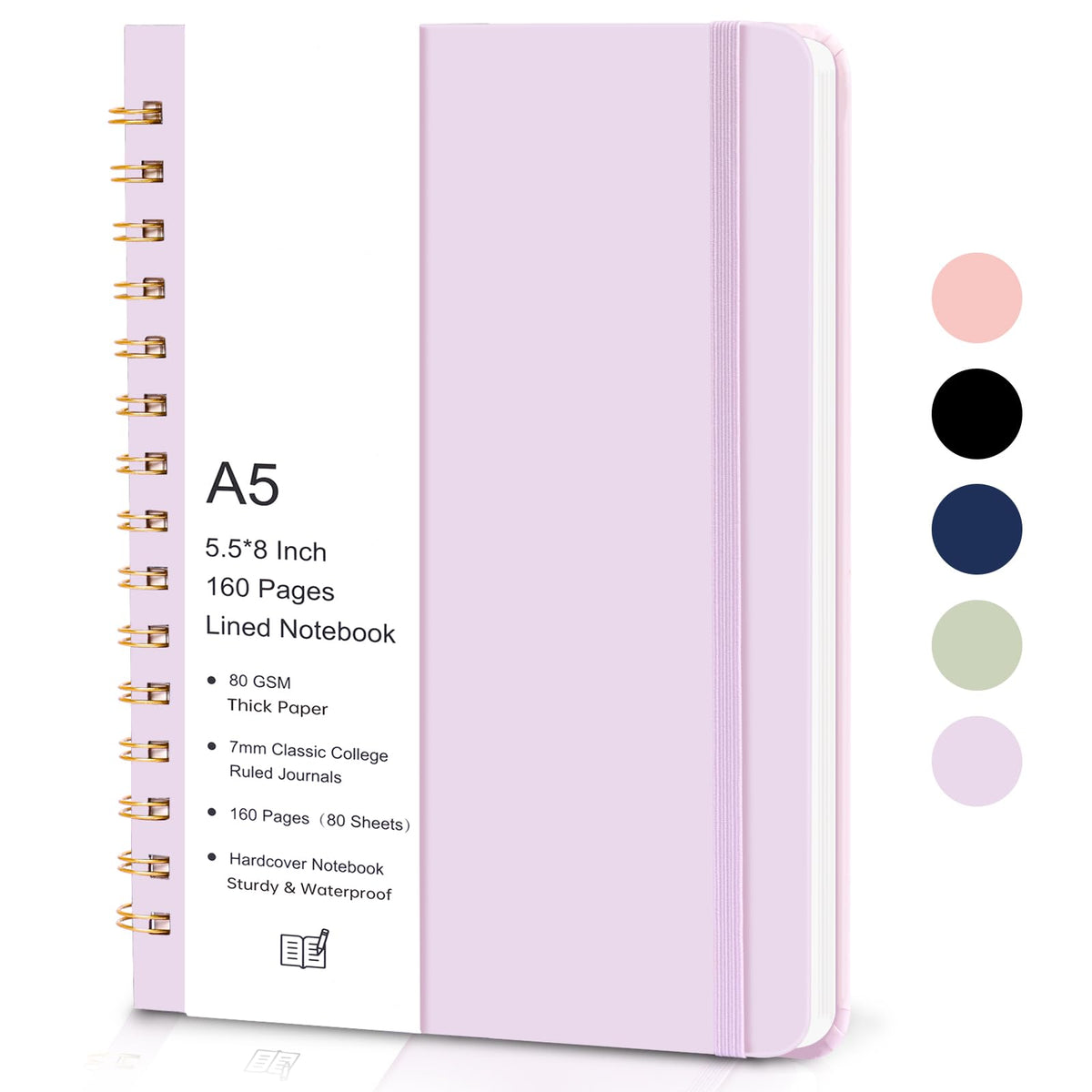 EOOUT Lined Spiral Journal Notebook, 160 Pages, A5 5.5 x 8 inches 80 GSM College Ruled Hardcover Notebook, Double-Wire Spiral Journal Notebook for Writing(Purple)