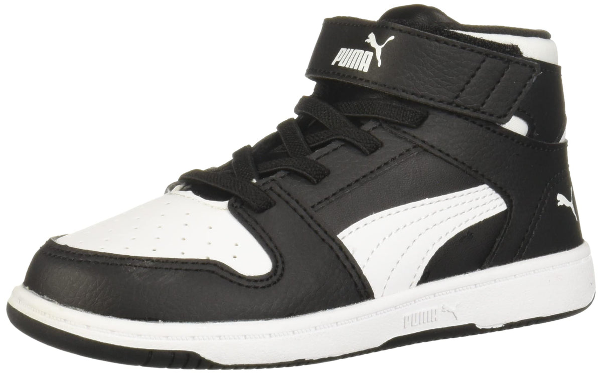PUMA Unisex-Child Rebound Layup Hook and Loop Sneaker, Black White, 11.5 M US Little Kid