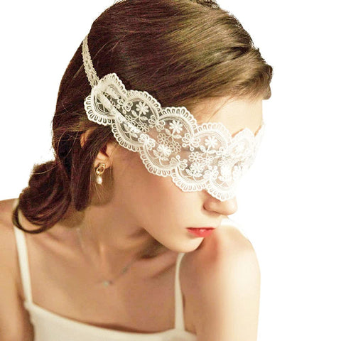 1Pcs Lady Lace Blindfold Eye Mask Cover Sexy Lingerie Adjustable Bandage Masquerade Nightclub Cosplay Party Accessories (27#_White, 1 Pcs)