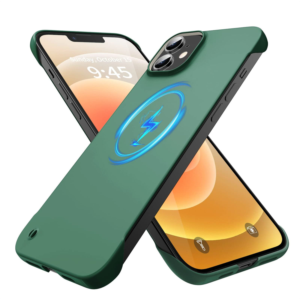 GRECAZO Magnetic Slim Case Fit for iPhone 12 Pro Max Phone Case 6.1"(2020) Ultra-Thin Lightweight Durable Frameless Matte Hard MagSafe Cover Case with Pull Ring Shockproof Non Slip Rope-Dark Green