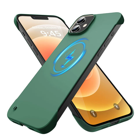 GRECAZO Magnetic Slim Case Fit for iPhone 12 Pro Max Phone Case 6.1"(2020) Ultra-Thin Lightweight Durable Frameless Matte Hard MagSafe Cover Case with Pull Ring Shockproof Non Slip Rope-Dark Green