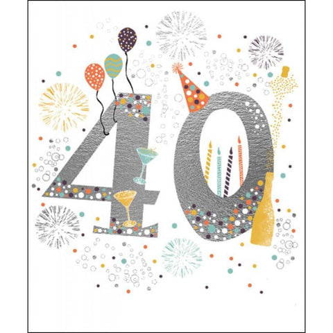 Male/Female 40th Birthday Card from Woodmansterne - Age 40 - Fireworks & Champagne - Foil Finish,multi,192 x 164mm
