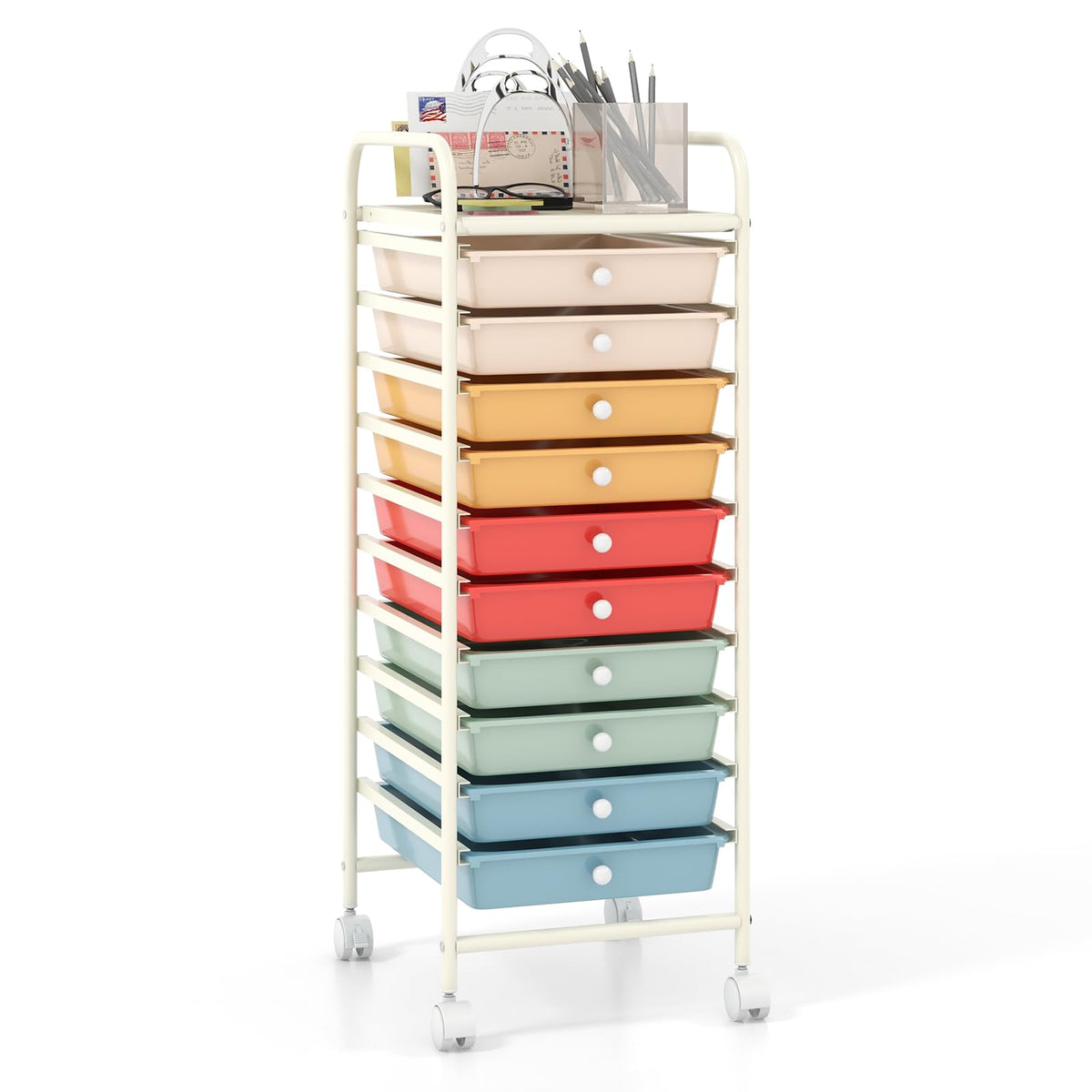 ARLIME 10-Drawer Storage Cart, 10 Drawer Trolley, Rolling Organizer Cart, Scrapbook Paper Organizer, Suitable for Office and School, Rolling Office Organizer Tools (Macaron)