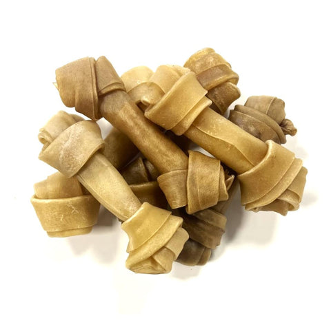 Small 4 Inch Knotted Bone x 4 Natural Rawhide Dog Treats LOD3