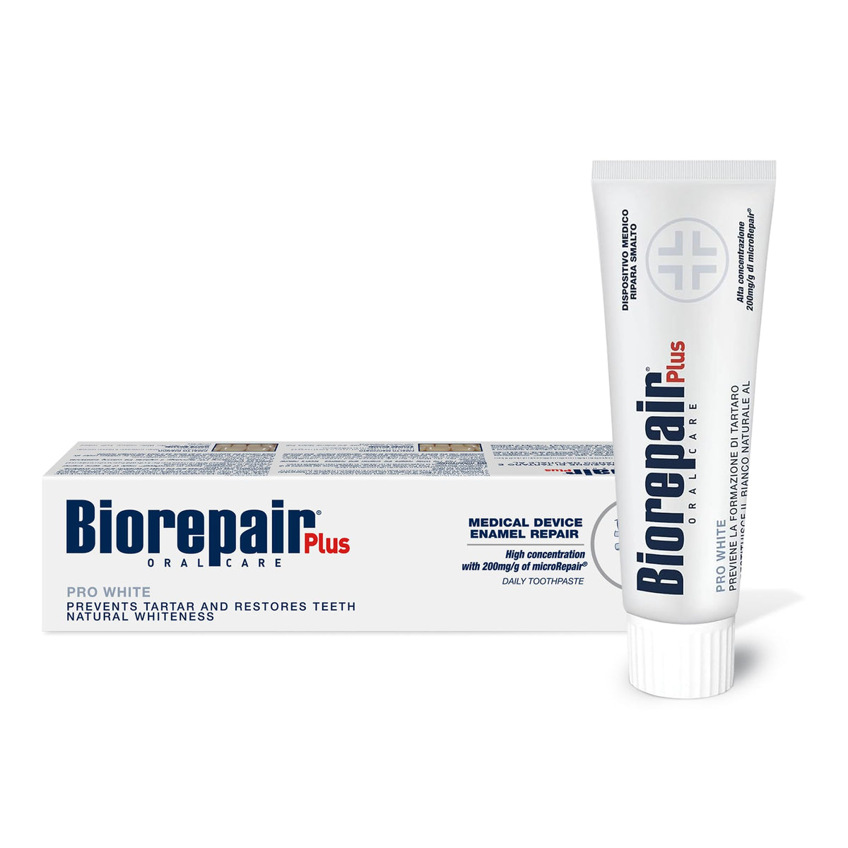Biorepair Pro White Daily Toothpaste - 2.54 Fluid Ounces (75ml) Tubes (Pack of 2) [ Italian Import ]