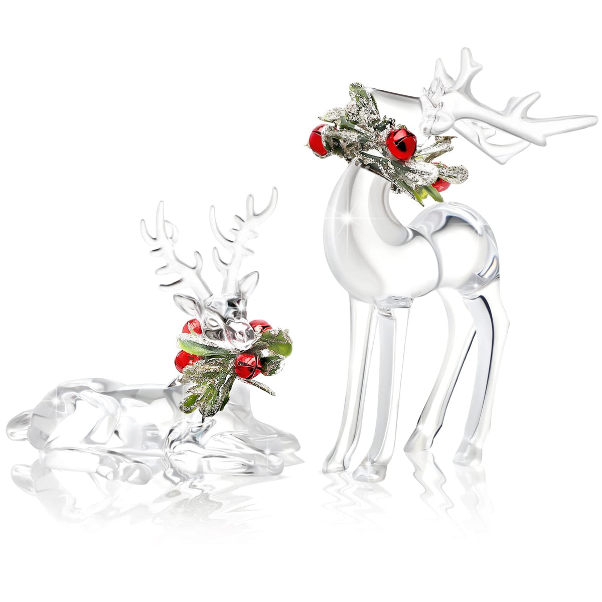 Queekay 2 Pcs Acrylic Christmas Reindeer Ornaments Clear Deer Figurine and Reindeer Table Top Decorations Holiday Table Centerpiece?Pretty Style?
