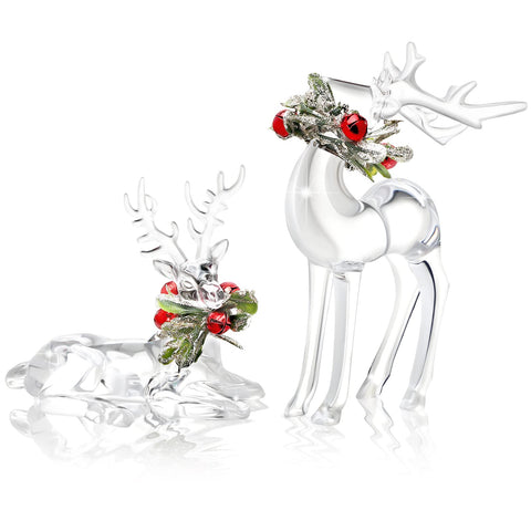 Queekay 2 Pcs Acrylic Christmas Reindeer Ornaments Clear Deer Figurine and Reindeer Table Top Decorations Holiday Table Centerpiece?Pretty Style?