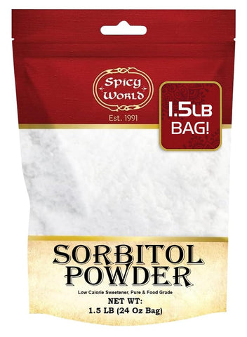 Spicy World Pure Sorbitol Powder 1.5 LB Bag (24oz) - Food Grade, Low Calorie Sweetener, Sugar Substitute, Thickening Agent - Packaged in USA