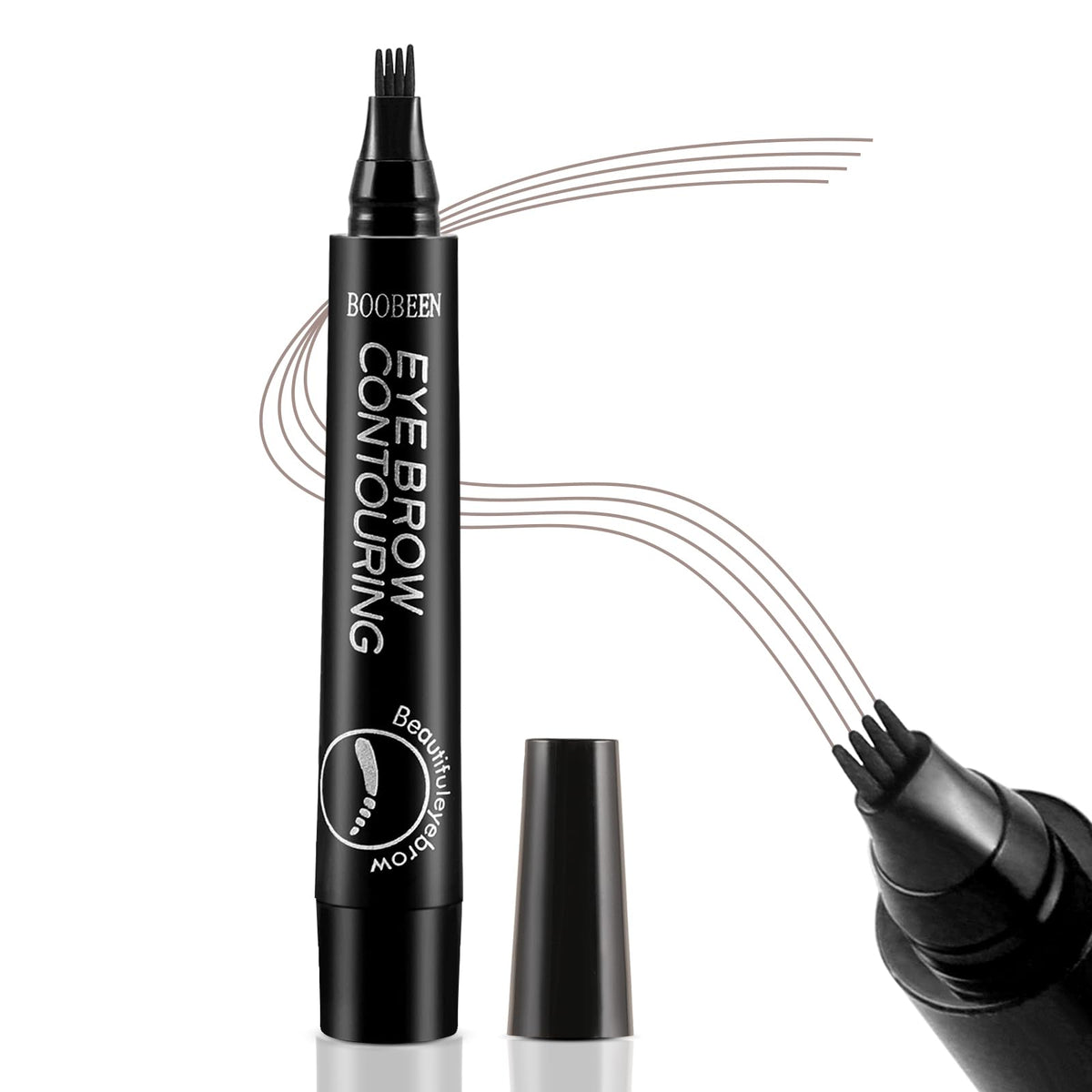 Boobeen Liquid Eyebrow Pen, Microblading Eye Brow Pencil with 4 Micro Tip, Waterproof Brow Pen Filler Creates Natural Brow Makeup, Long-lasting