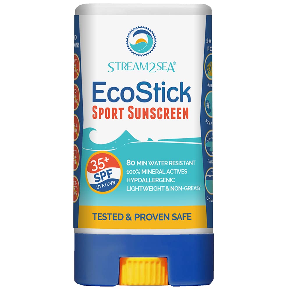 STREAM 2 SEA EcoStick SPF 35 Mineral Sunscreen Stick | Sweat & Water Resistant Sunblock | USDA Approved Biodegradable & Reef Safe Sunscreen Protection(EcoStick Sport)