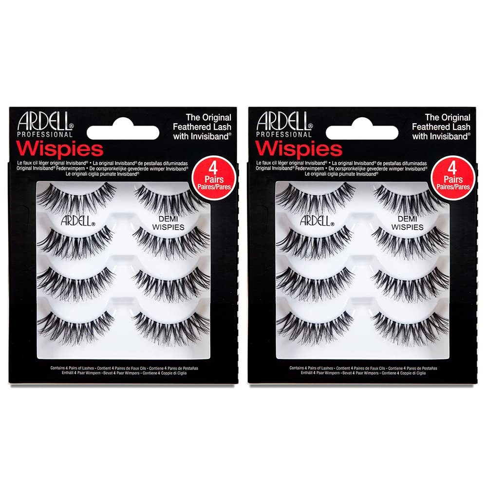 Ardell Demi Wispies False Eyelashes Black, Eye Make-Up Enhancement, Full Volume Strip Lashes - 4 pairs, 2 Pack