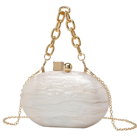 GSYPS Women Acrylic Clutch Purse Marble Evening Bag Glitter Acrylic Shoulder Handbag Wedding Party Prom Trendy Purse Pearl White