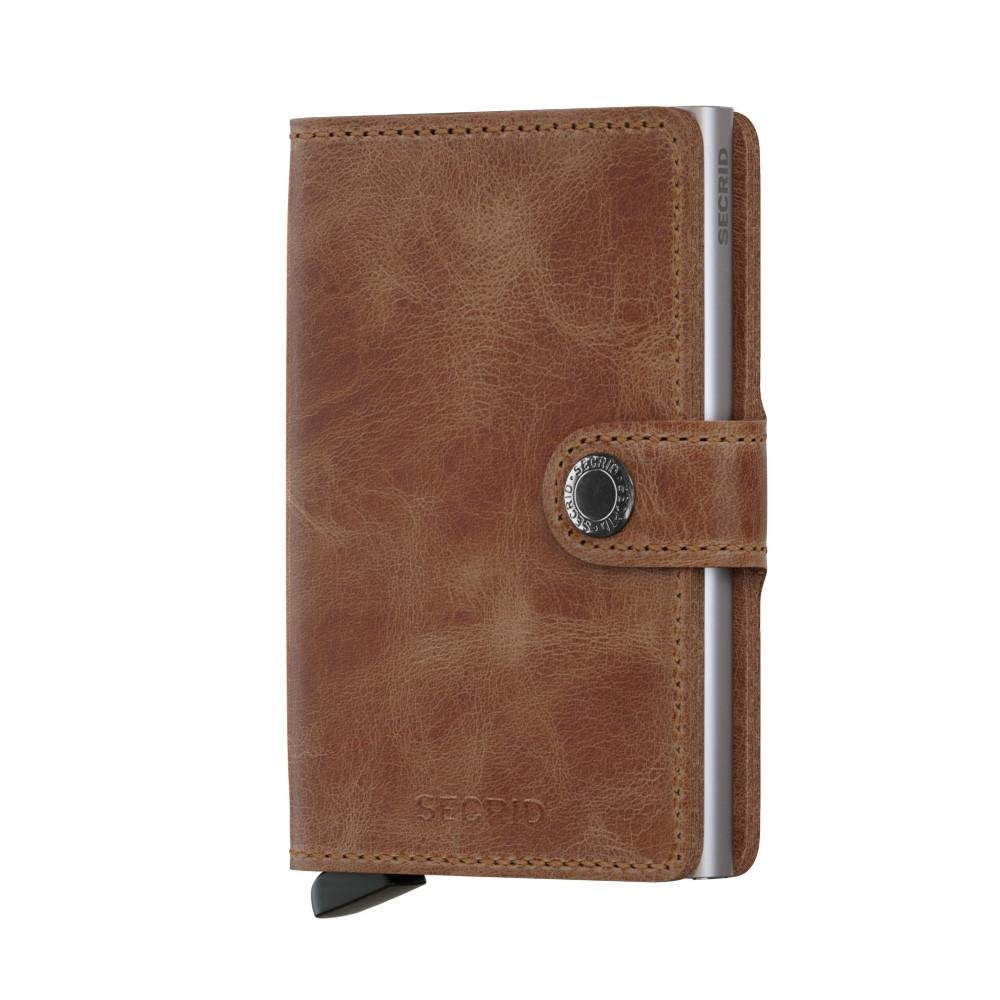 Secrid Men Mini Wallet Genuine Leather Vintage RFID Safe Card Case for max 12 cards 16mm slim Light Brown